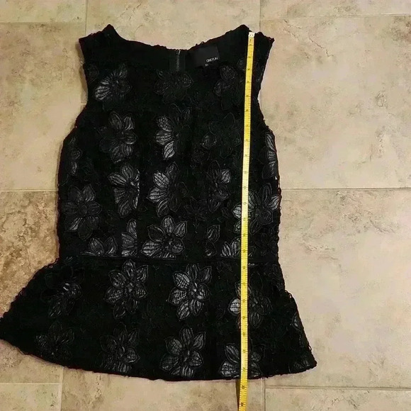 Greylin Lace Crochet Faux Leather Floral Peplum Top - Picture 3 of 10